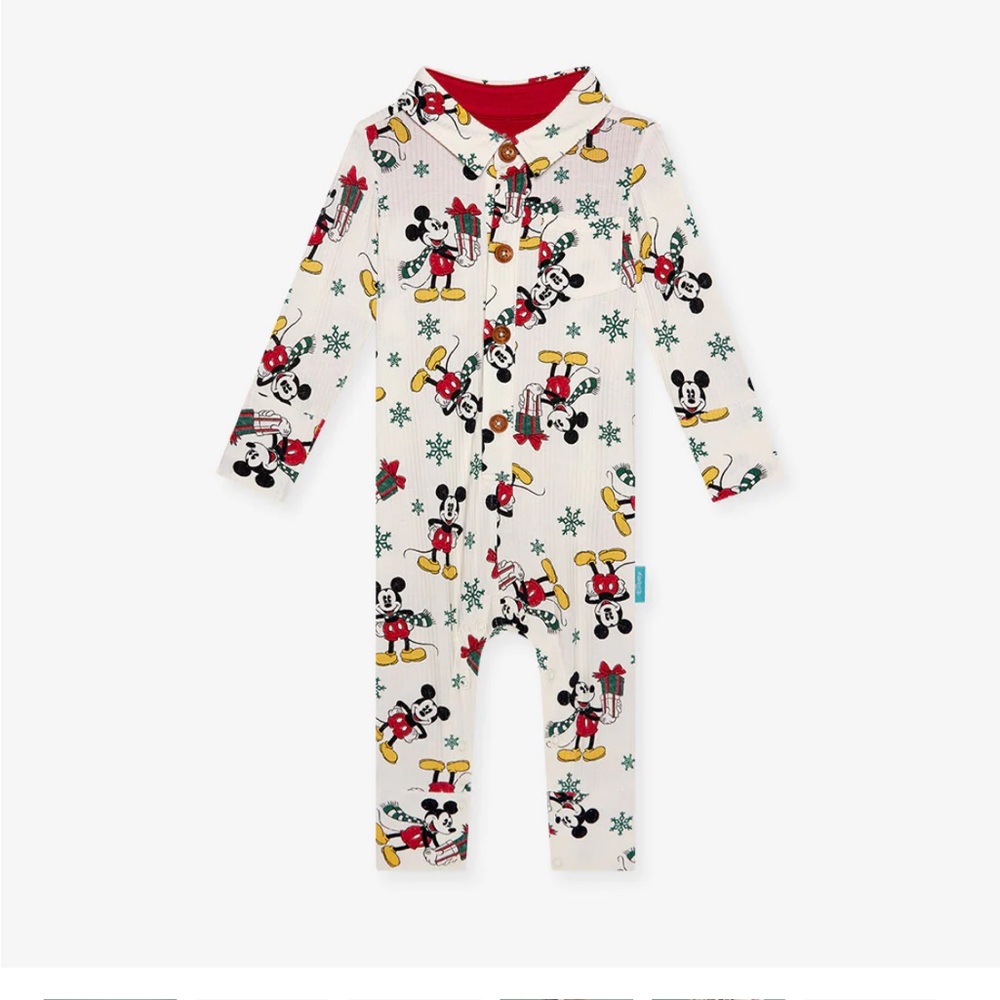 Disney Mickey Mouse Holiday Long Sleeve Collared Henley Romper